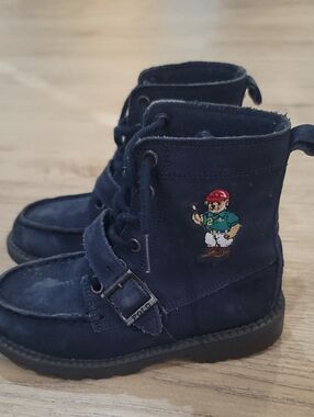 Polo by Ralph Lauren Kids Dark Blue Suede Buckle Lace Boots Kids Size 12